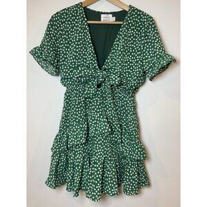 Hello Molly Dress Ruffle Tie Front Green White Floral Size 4